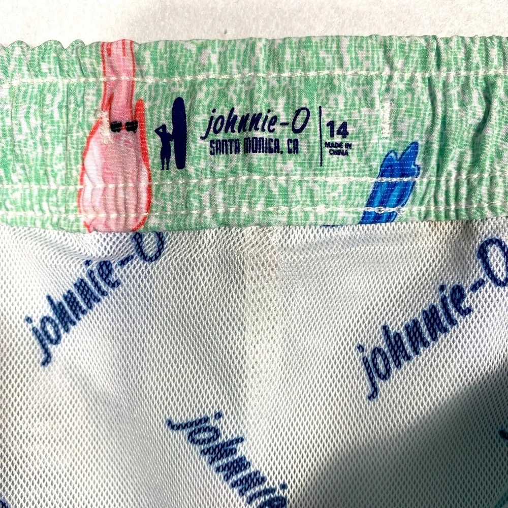 Johnnie-O Boys Birds of Paradise Seafoam Green Toucan Print Swim Shorts size 14
